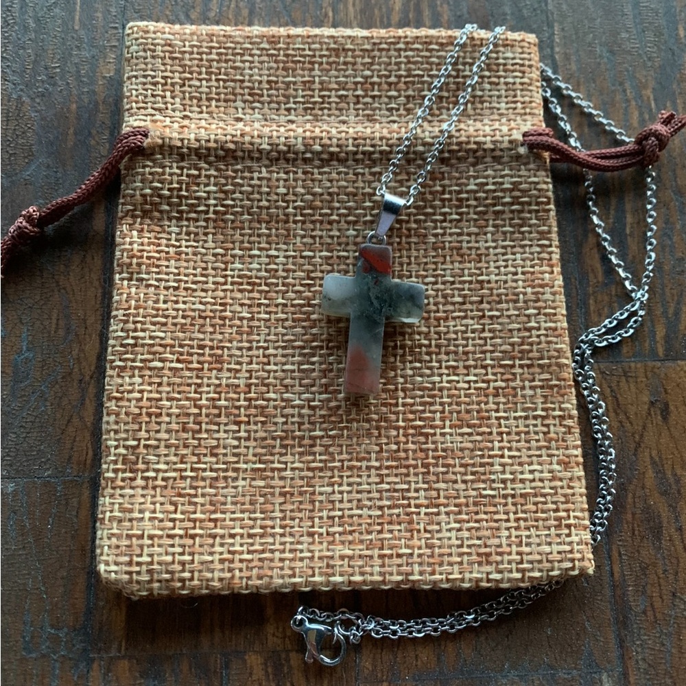 Bloodstone Cross Necklace Bloodstone Necklace Minimalist Crystal Necklace